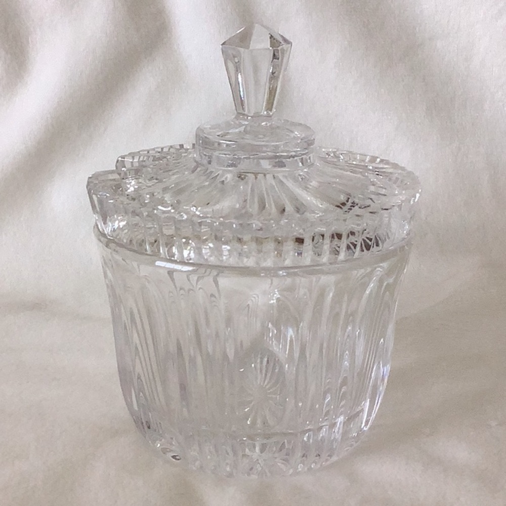 Vintage Clear Heavy Pressed Crystal Jelly/Jam/Condiment Jar with Ribbed Lid